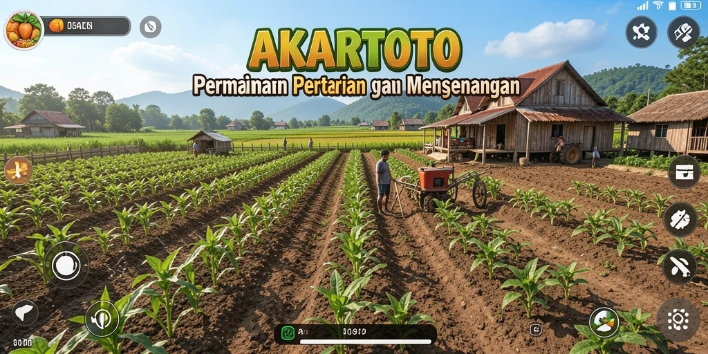 Tampilan gameplay <strong>AKARTOTO</strong> yang menampilkan kebun yang subur dan interaksi pemain.