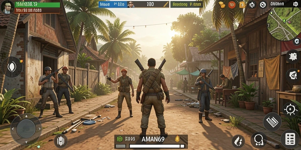 Screenshot gameplay AMAN69 yang menampilkan interaksi sosial karakter.