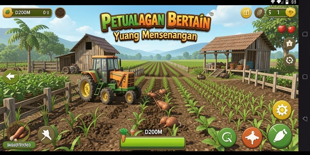 Tampilan gameplay di D200M menampilkan aktivitas bertani yang seru.