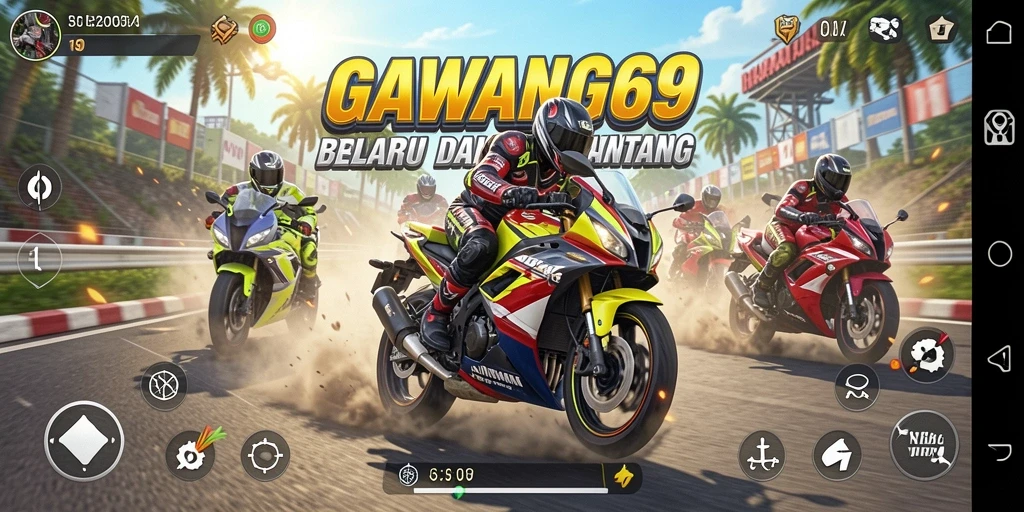 Screenshot GAWANG69 menampilkan aksi balapan motor yang mendebarkan.