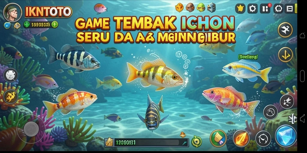 Tampilan gameplay seru di IKNTOTO dengan berbagai ikan yang siap ditangkap.