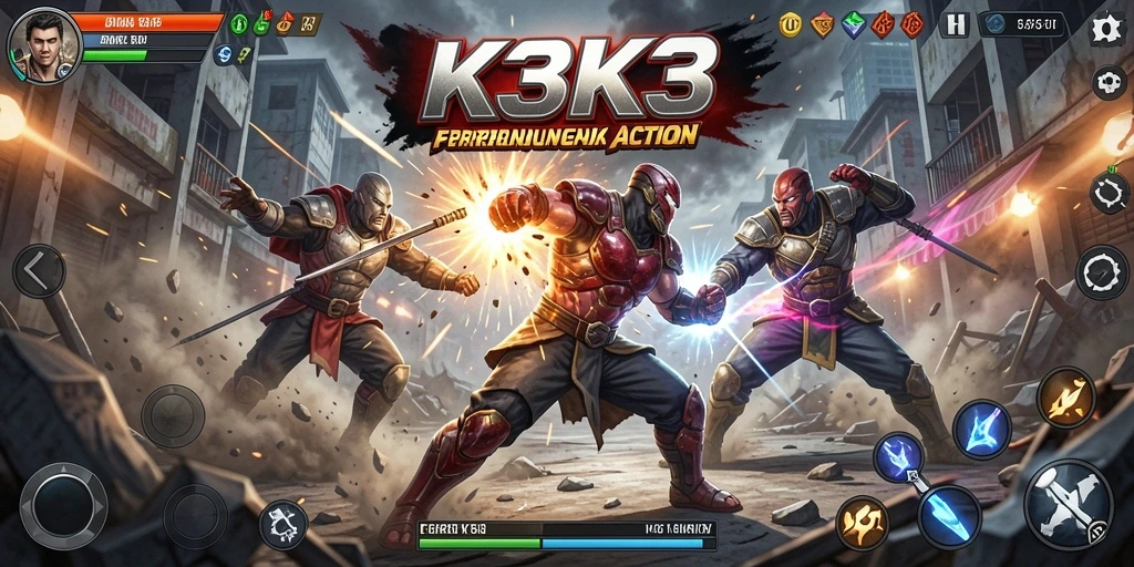 Gameplay K3K3 yang seru dan penuh aksi mendebarkan.