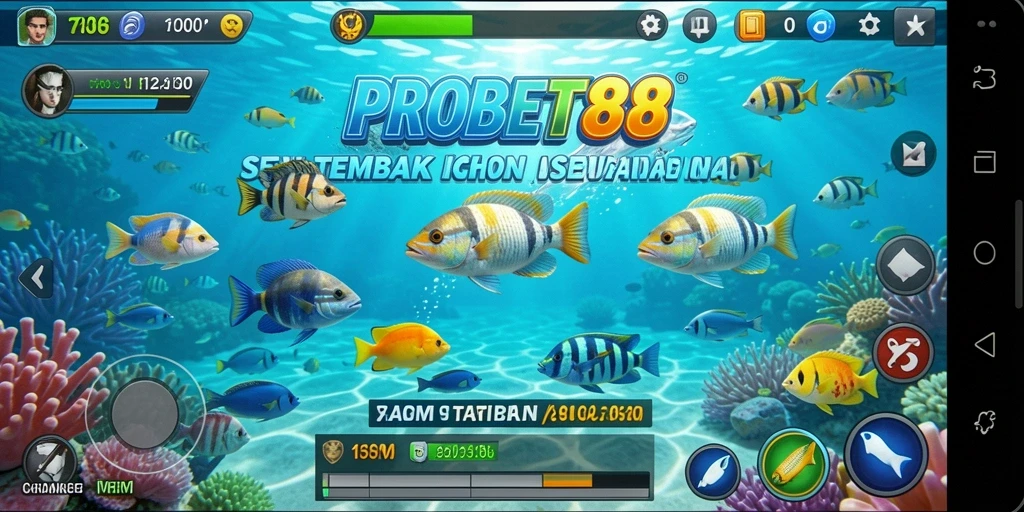 Tampilan gameplay seru dalam PROBET88 saat berburu ikan.