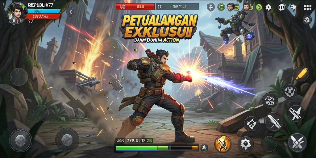 Tampilan gameplay menegangkan dalam REPUBLIK77 dengan berbagai aksi seru.