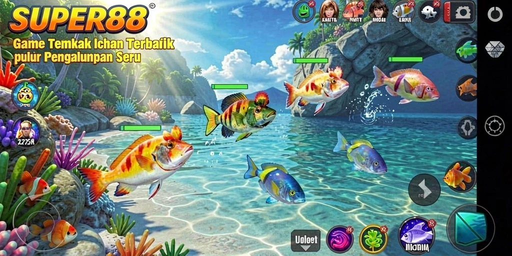 Tampilan gameplay penuh aksi dalam SUPER88 menangkap ikan.