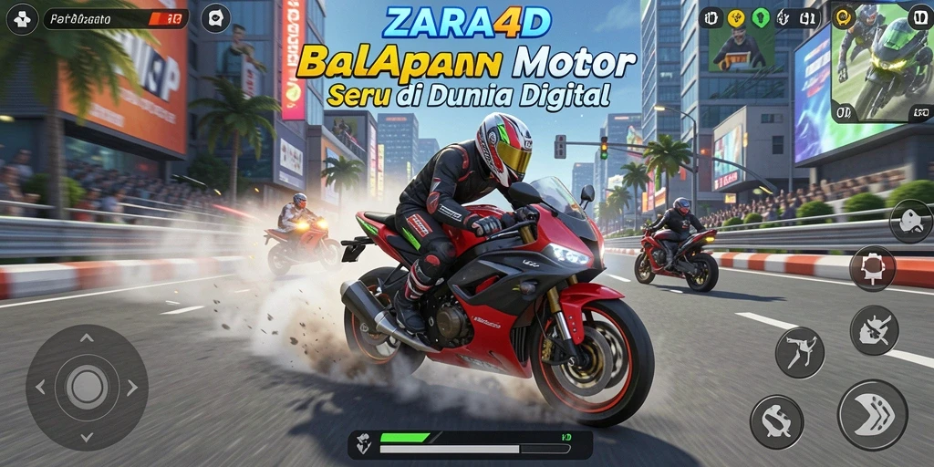Screenshot gameplay ZARA4D menampilkan balapan motor yang seru dan mendebarkan.