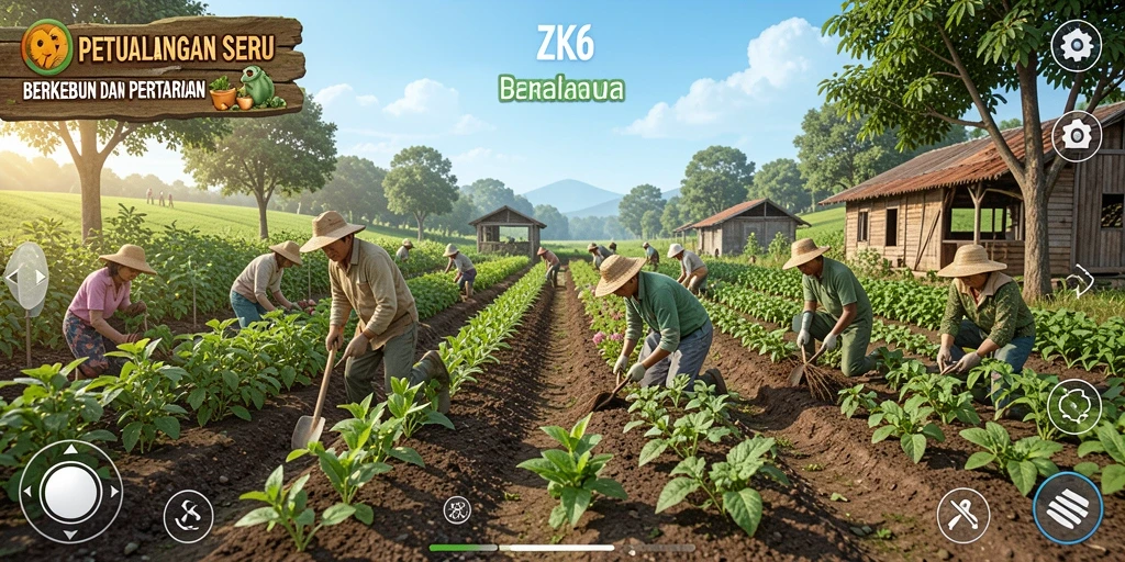 Tampilan gameplay ZK6 yang menampilkan ladang dengan tanaman subur.